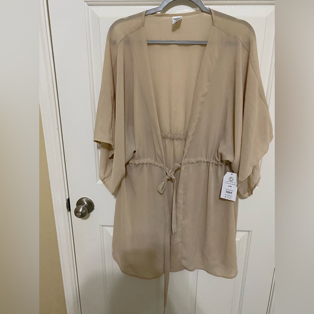 Beige Lightweight Tie-Front Kimono